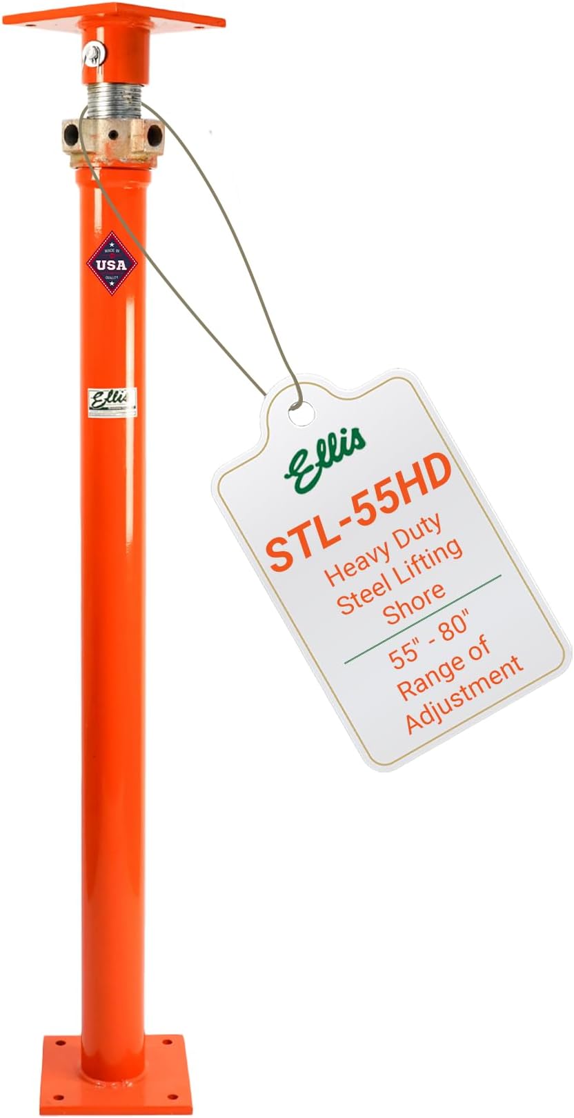 ELLIS Heavy-Duty Adjustable Steel Shore – Permanent or Temporary Floor Support for Beams, Concrete, and Structural Repairs – 34,000 lb Safe Load Capacity – 55"-80" Adjustment