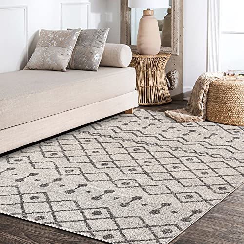 Image of JONATHAN Y Aksil Moroccan Beni Souk Cream /Gray Indoor Area Rug, 5x8, Bohemian, Scandinavian, Easy-Cleaning for Living Room, Bedroom, Kitchen, Pet Friendly, Non-Shedding (MOH208B-5)