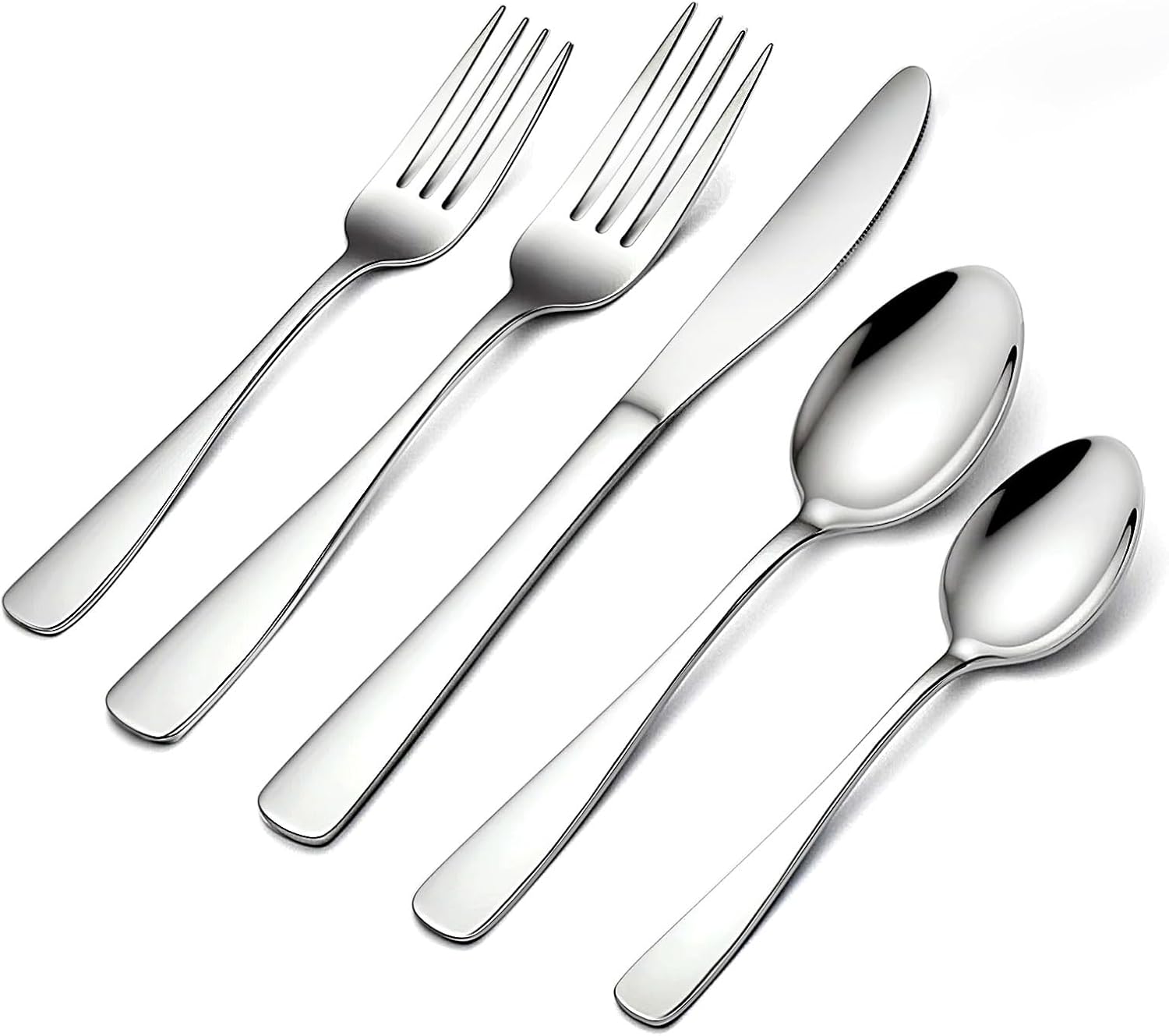 BEWOS 20 Piece Silverware Set - Stainless Steel Silverware Sets for 4 Include Spoon, Forks, Knives, Mirror Polished Flatware Set for Home, Kitchen, Restaurant, Dishwasher Safe 20P Flatware Set Silver