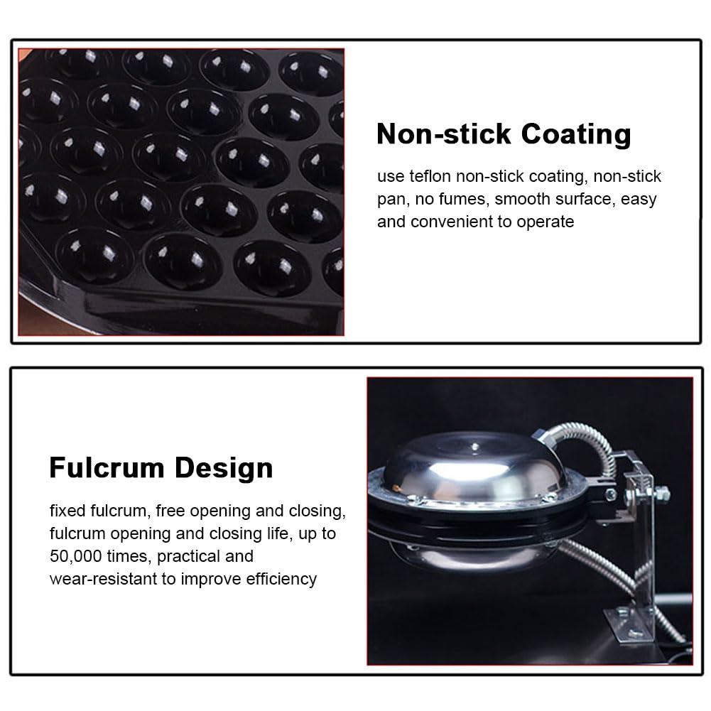 Máquina Hacer gofres de Burbujas de 1400 W, máquina para Hacer gofres de Huevo con Temperatura Ajustable de 50-250 ℃ y Temporizador, Panel de Pantalla Digital Inteligente, para Restaurante