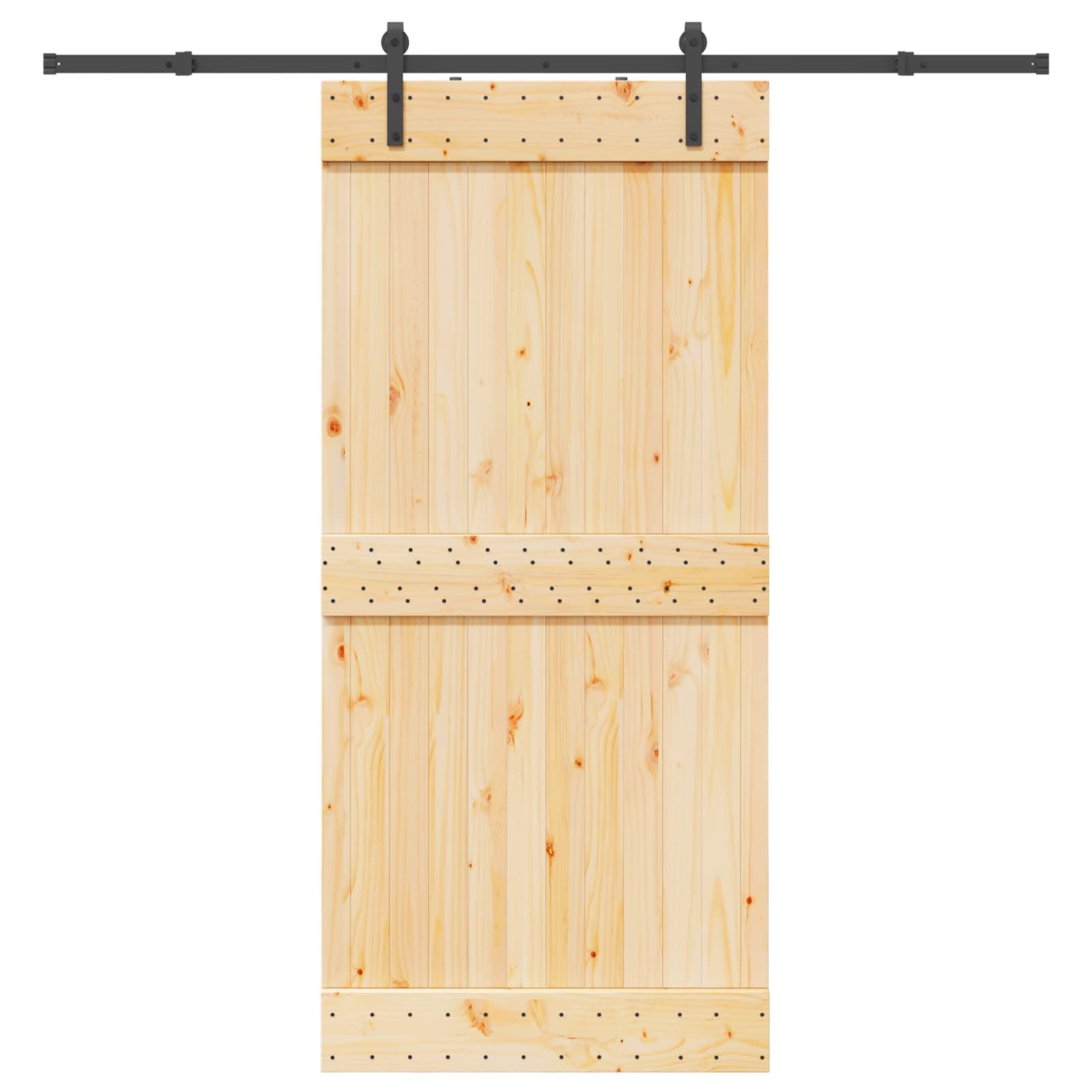 vidaXL Puerta Corredera Narvik Natural y Negro 95 x 210 cm (213,5 cm), Sistema de Almacenamiento eficiente, Hardware Moderno, Puerta de Pino, solución compacta, Deslizante Chic