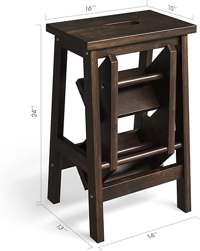 Miniatura 8 de Costzon Taburete plegable de 3 niveles, taburete de madera 3 en 1, estante de almacenamiento de flores para el hogar, cocina, biblioteca, escalera