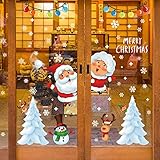 YULOONG Christmas Windows Static Stickers Clings Removable Vinyl Santa Claus Christmas Tree Snowman
