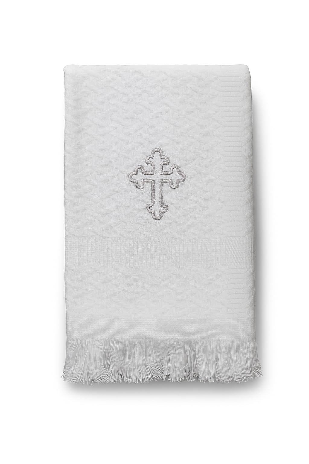Blushh Baby Christening Shawl Cross Embroidered Unisex White Knitted Shawl Blanket