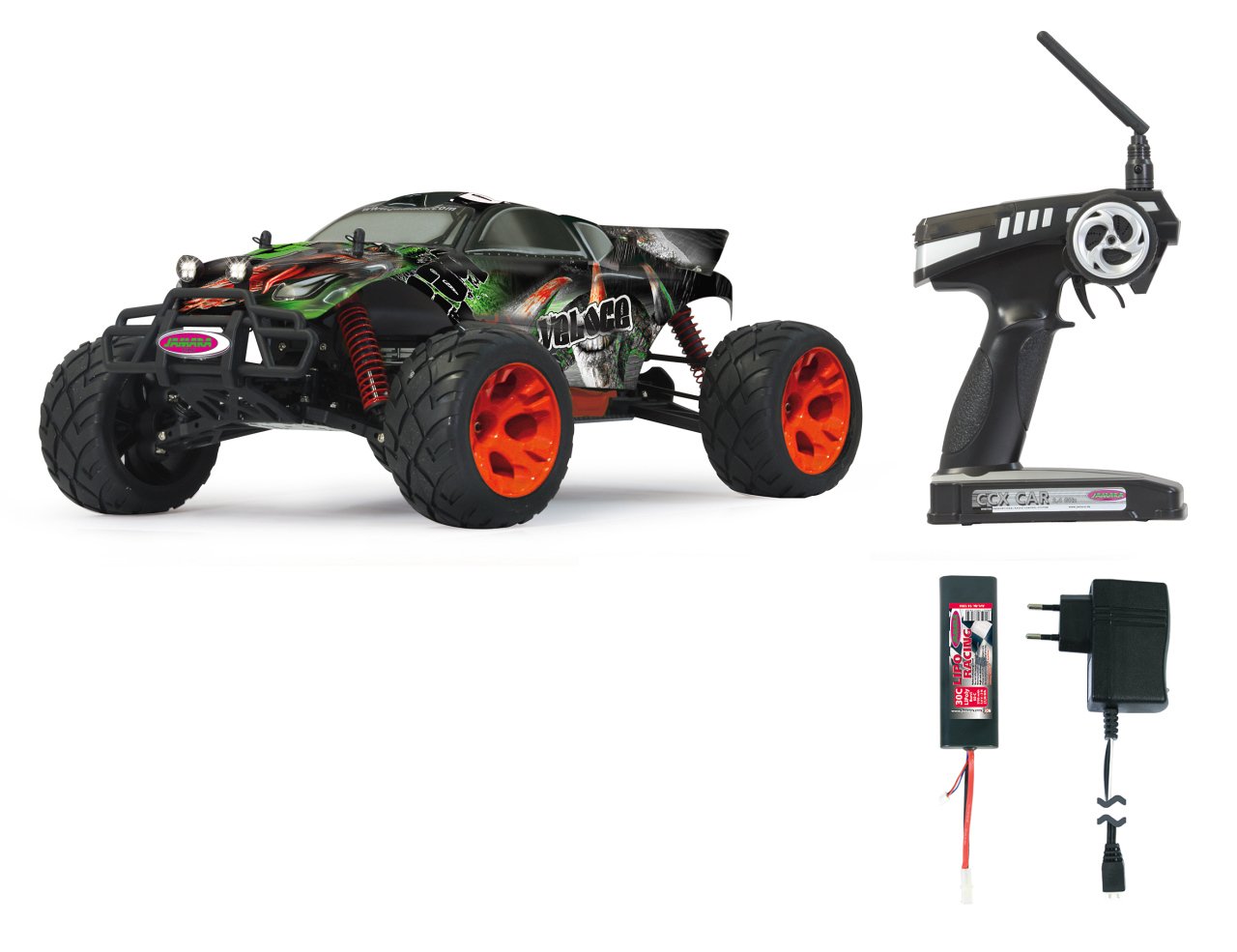 Jamara 053372 Skala 1:10 2,4 GHz "Veloce BL 4WD LiPo" Truggy z diodami LED