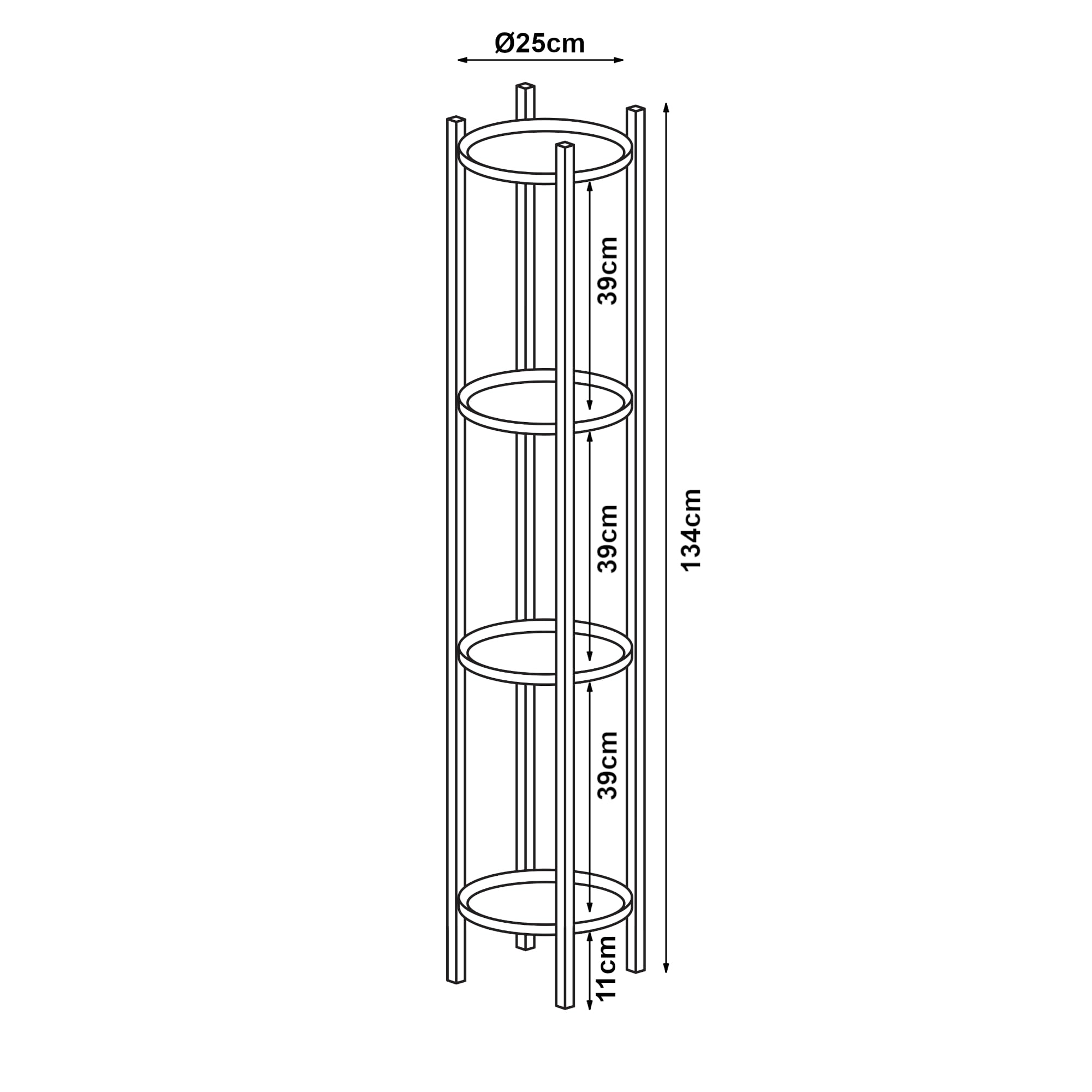 [en.casa] Portavasi Piedistallo per Piante Scaffale Portafiori a 4 Livelli Supporto Piante con Sottovasi Rotondi Portapiante in Metallo 134 x 25 cm Nero