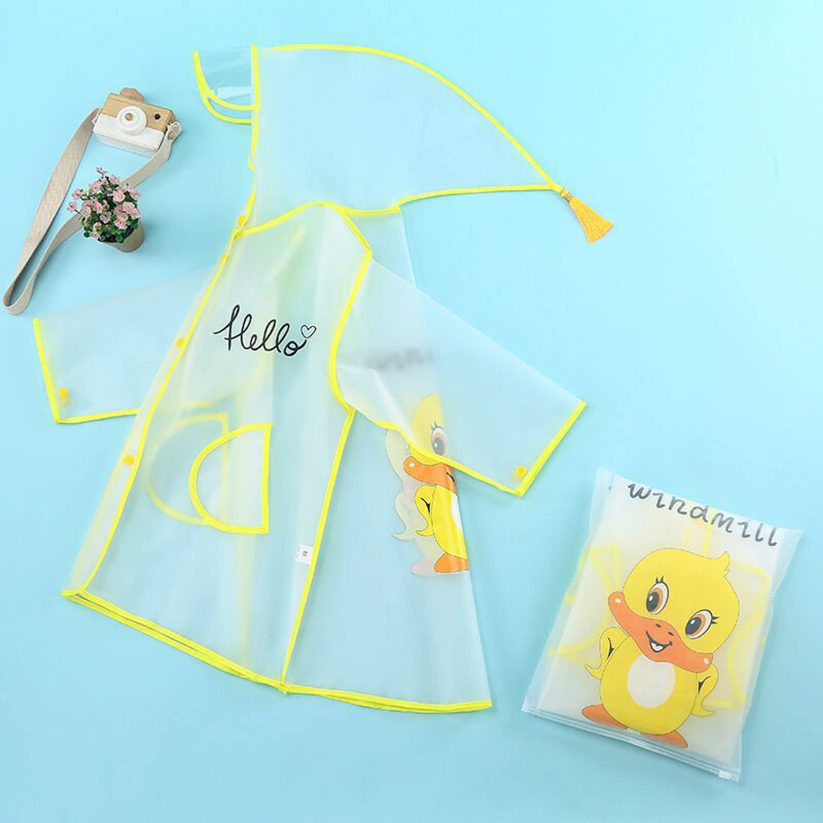 Toddler Kid Raincoat Boys Girls Hooded Rain Poncho Water-Proof Rain Coat Student Lightweight (Yellow, 12-18 Months)