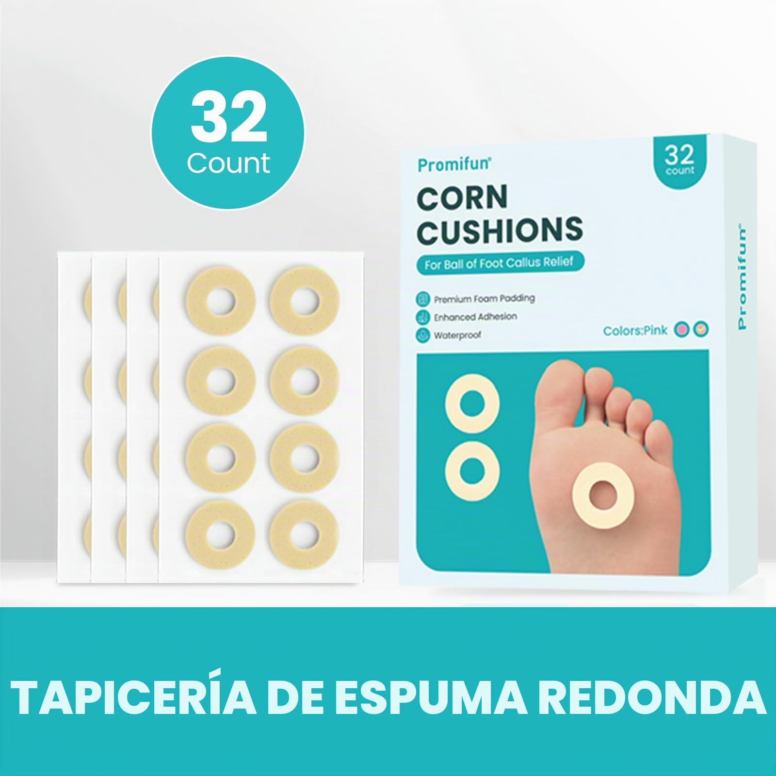 Promifun Protectores Plantares - Alivio de la Presión y Rozaduras para Callos y Ampollas - 32 Parches de Espuma Redondos - Comodidad que Acompaña tu Día - Beige