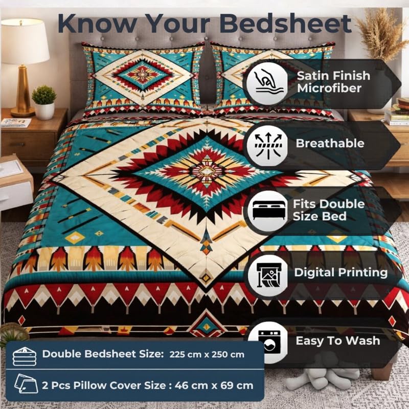 Image of Akshya Double Bedsheet King Size (90x100 Inch) with 2 Pillow Covers | 300 TC Microfiber Soft Bedsheet | Multi Rangoli Traditional Printed Bedsheet for Double Bed