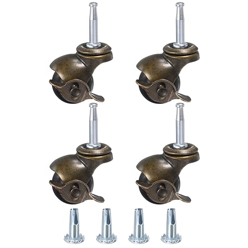 uxcell Ruedas giratorias de bola de 2 pulgadas con freno, juego de 4 ruedas con vástago de 516 pulgadas x 1-12 pulgadas (0.315 x 1.496 in), ruedas