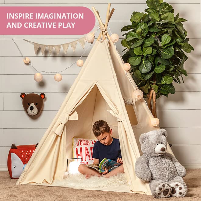 Canicove Teepee Tent for Kids - Award Winning 100% Cotton Play Tent - Large Indoor/Outdoor Tipi for Boys & Girls + Free Fun Flags! (Pink Stripes) - Afbeelding 8
