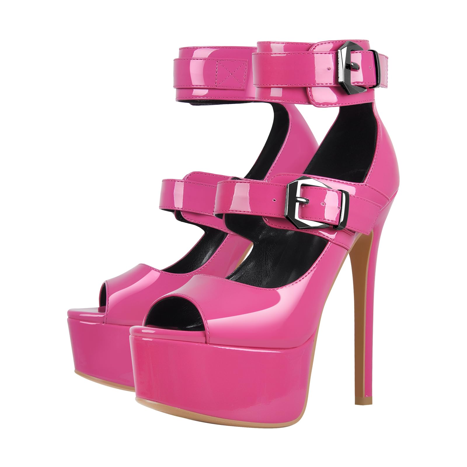 MissHeel Plateau Pumps Schnallen Absatzschuhe High Heels Peep Toe