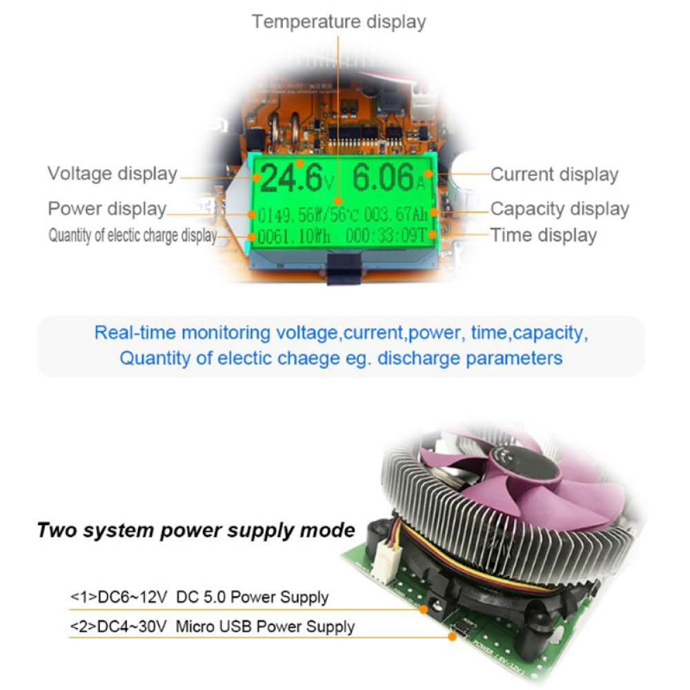 Carga electrónica de corriente constante ajustable de 150 W, 20 A, probador de capacidad de resistencia de descarga de alta precisión con pantalla LCM