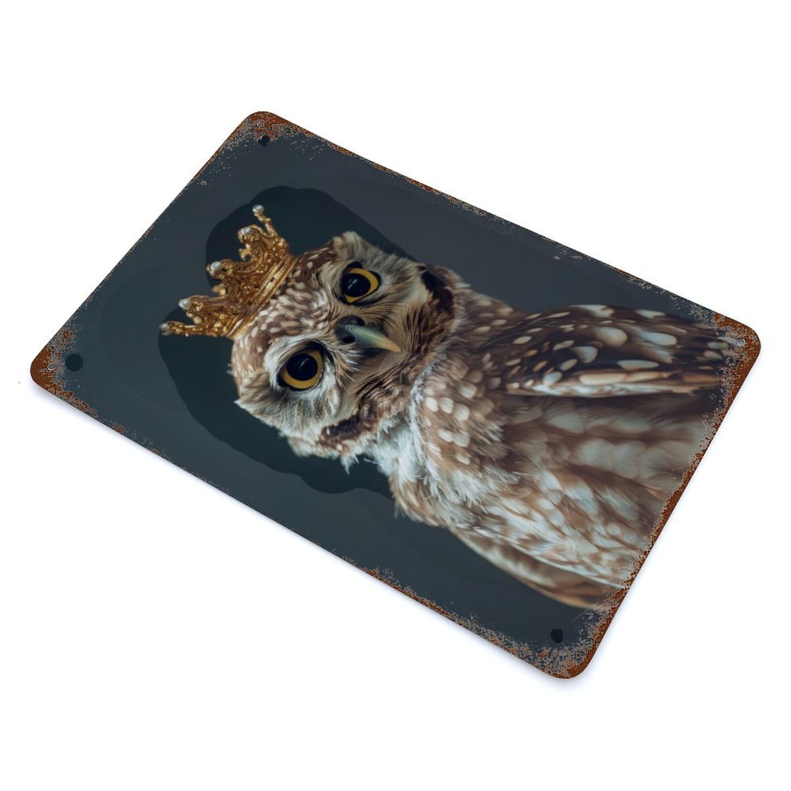 Owl Bird Cute King Vintage Rust Metal Sign 11.8"x7.9", for Basement, Hobby Room And Garage Decor, Farmhouse Wall Decor