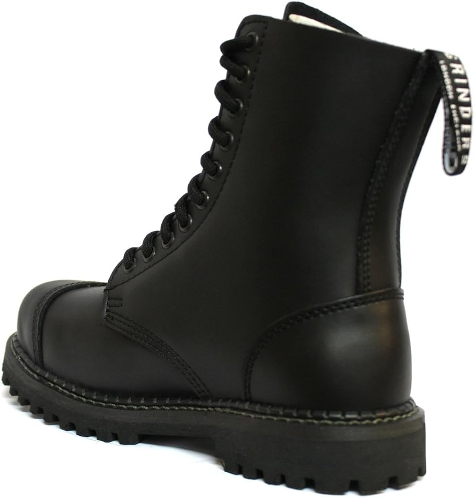 Miniatura 4 de Grinders Stag CS Botas punk militares de seguridad unisex de piel negra con 10 agujeros en los dedos del pie de acero