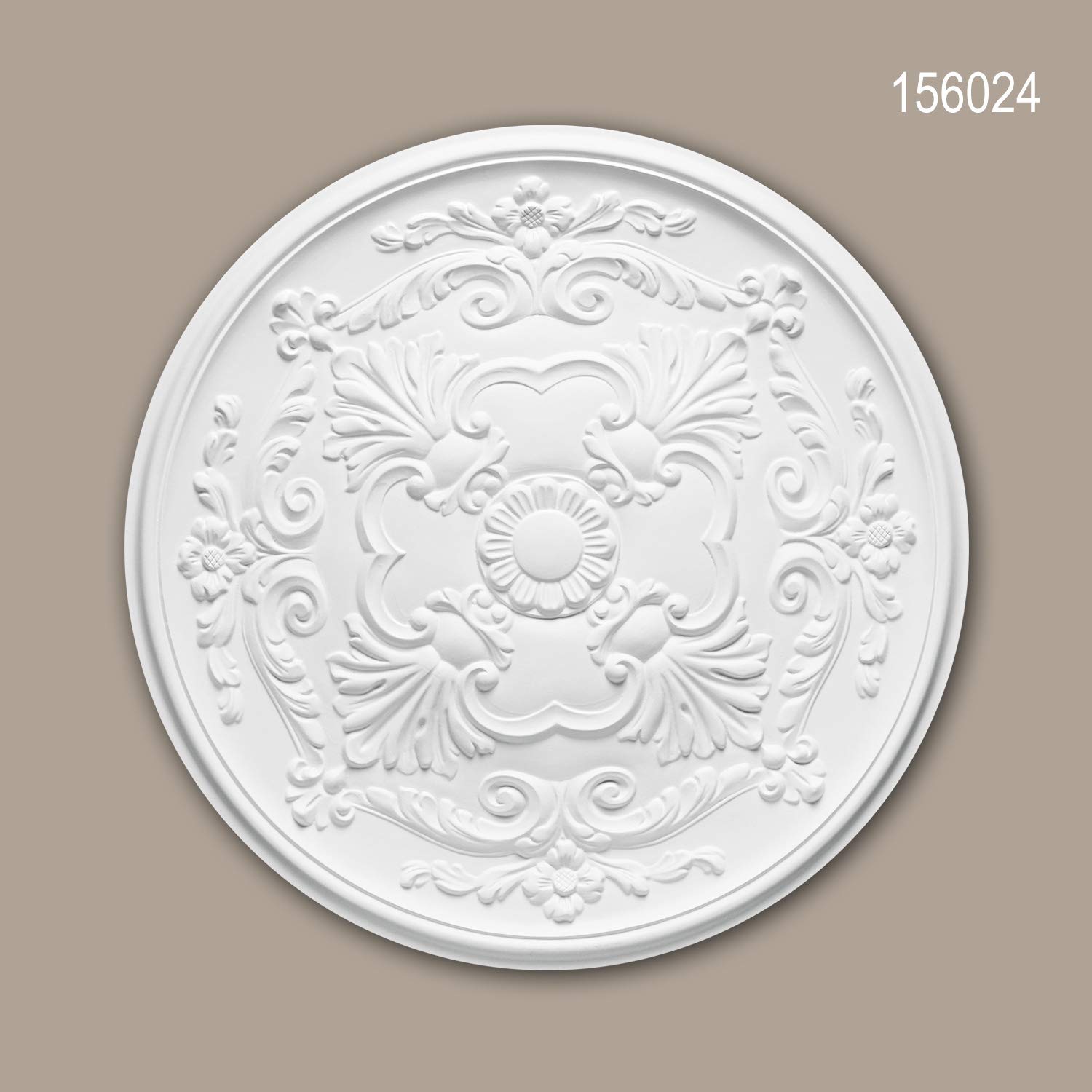 Profhome 156024 Deckenrosette Ø 49,6 cm | Stuckrosette aus Polyurethan Hartschaum | Klassische Lampenrosette weiß vorgrundiert für Kronleuchter & Deckenleuchten