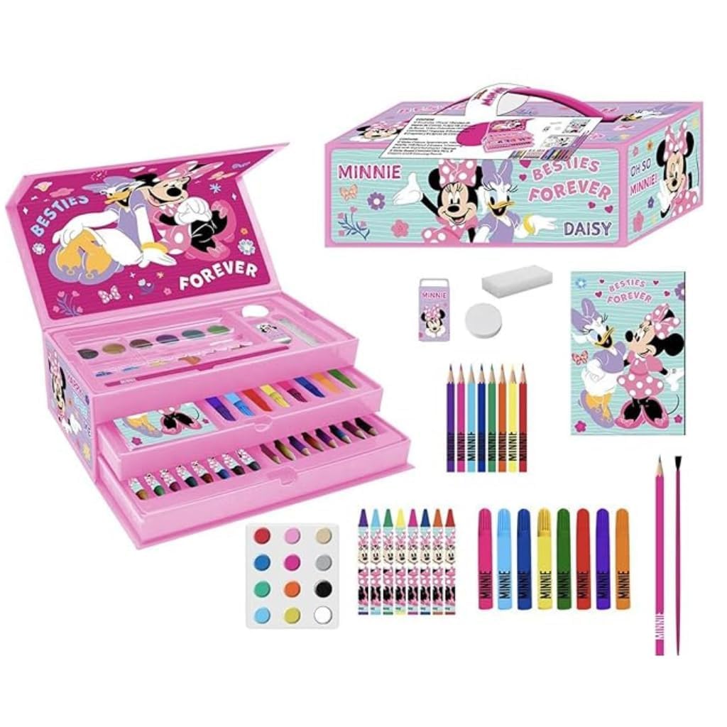 Minnie Mouse Art Set for Kids | 52-Piece Colouring Stationery Suitcase with Markers, Crayons, Pencils & More | Minnie Mouse Creative Art Briefcase for Drawing & Coloring Fun