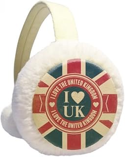 I love The United Kingdom Union Jack UK Flag Winter Ear Warmer Cable Knit Furry Fleece Earmuff Outdoor