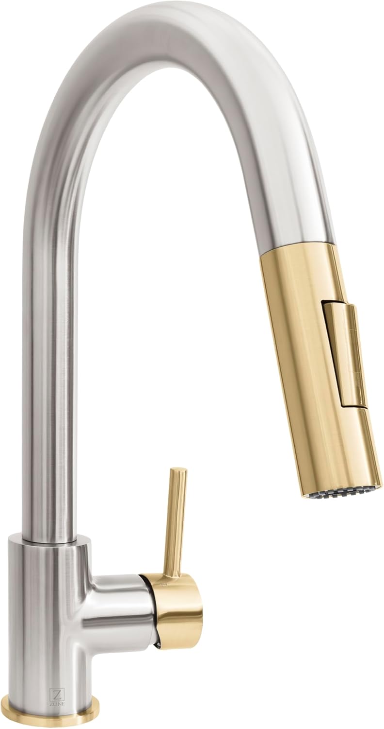 ZLINE Autograph Edition Gemini Pull Down Single Handle Kitchen Faucet in Brushed Nickel and Champagne Bronze (GEM-KF-ZBNCB)