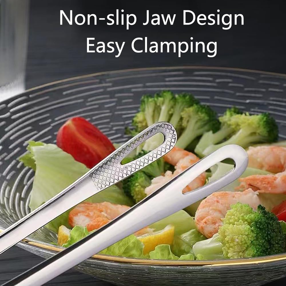 2 Pieces Korean and Japanese BBQ Tongs Grill Tongs Non-Slip Cooking Utensils Stainless Steel Tongs for Serving Food, Salad, Camping, Barbecue, Buffet, Oven, Gold, 9.4Inches