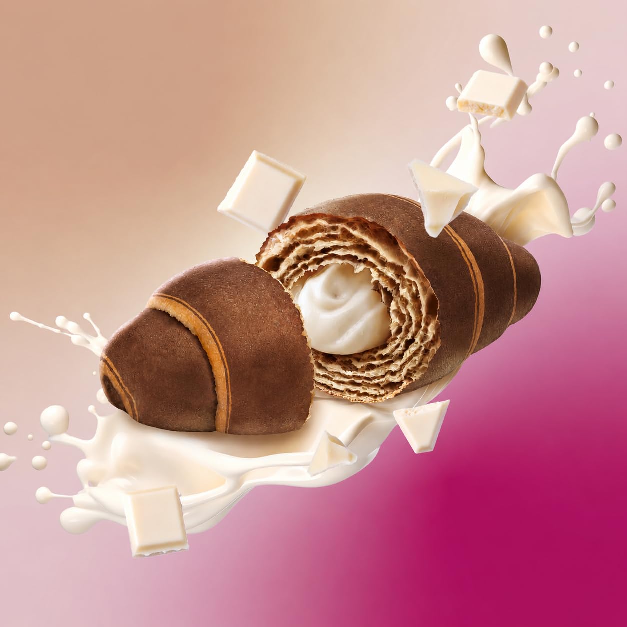 FEELING OK CROISSANT DOUBLE CIOK da 50 Gr CIOCCOLATO BIANCO - Cornetto Chetogenico Ripieno al Cioccolato Bianco con solo 5,20 Gr di Carbo e solo 0,50 Gr di Zuccheri (Box da 10 Pezzi da 50 Gr)