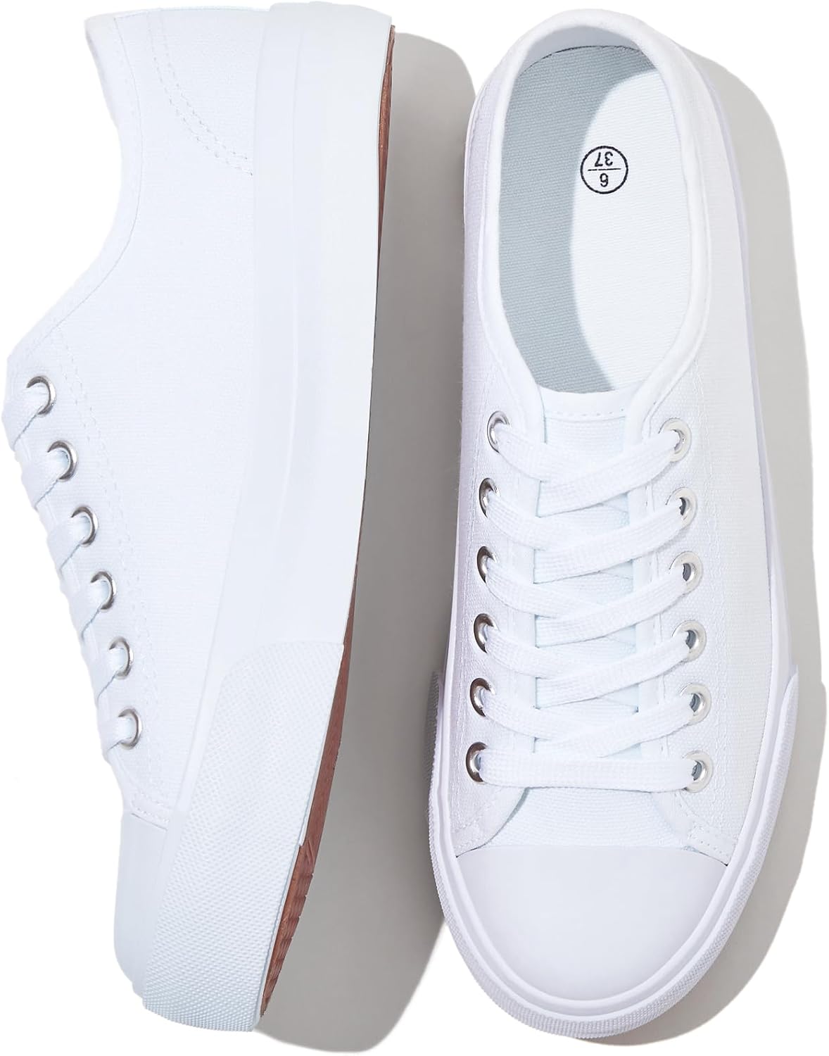 Uoidru White Tennis Canvas Shoes for Women Black Canvas Sneakers Womens Fashion Sneakers Classic Lace Up Walking Shoes