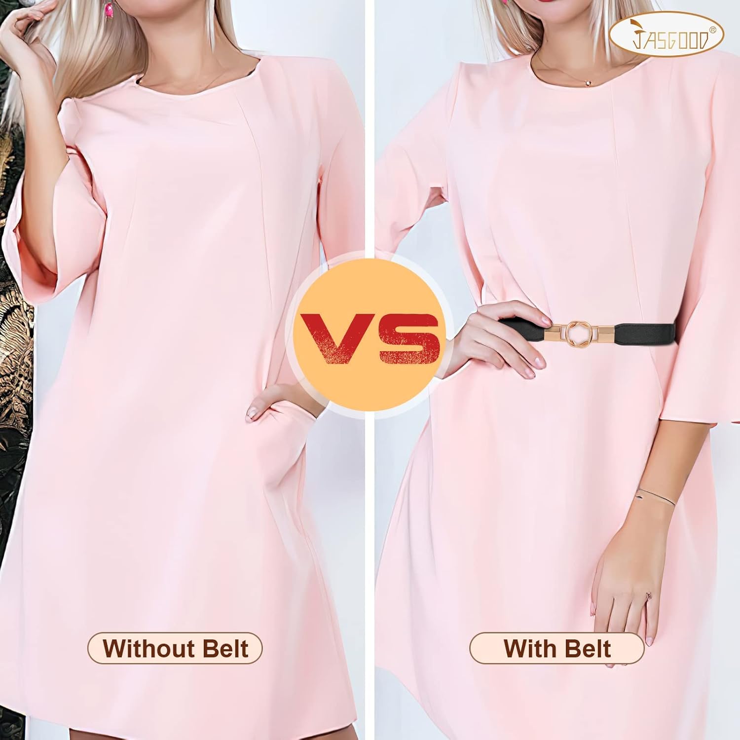 JASGOOD Women Retro Fashion Elastic Belt Stretchy Skinny Waist Belt for Dress Jeans Pants with Metal Gold Buckle - Image 6