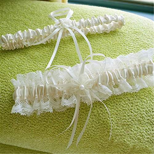 Lace Wedding Garters for Bride Pearl Stretch Prom Garter, Women Wedding Bridal Legs Garter Set2