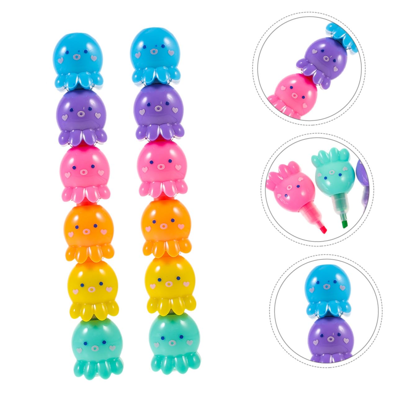 Homoyoyo 2 Set Kit di Evidenziatori Fluorescenti Impilabili di Polpo Penne Mini Colorate con Punta Larga per Scuola Ufficio e Casa