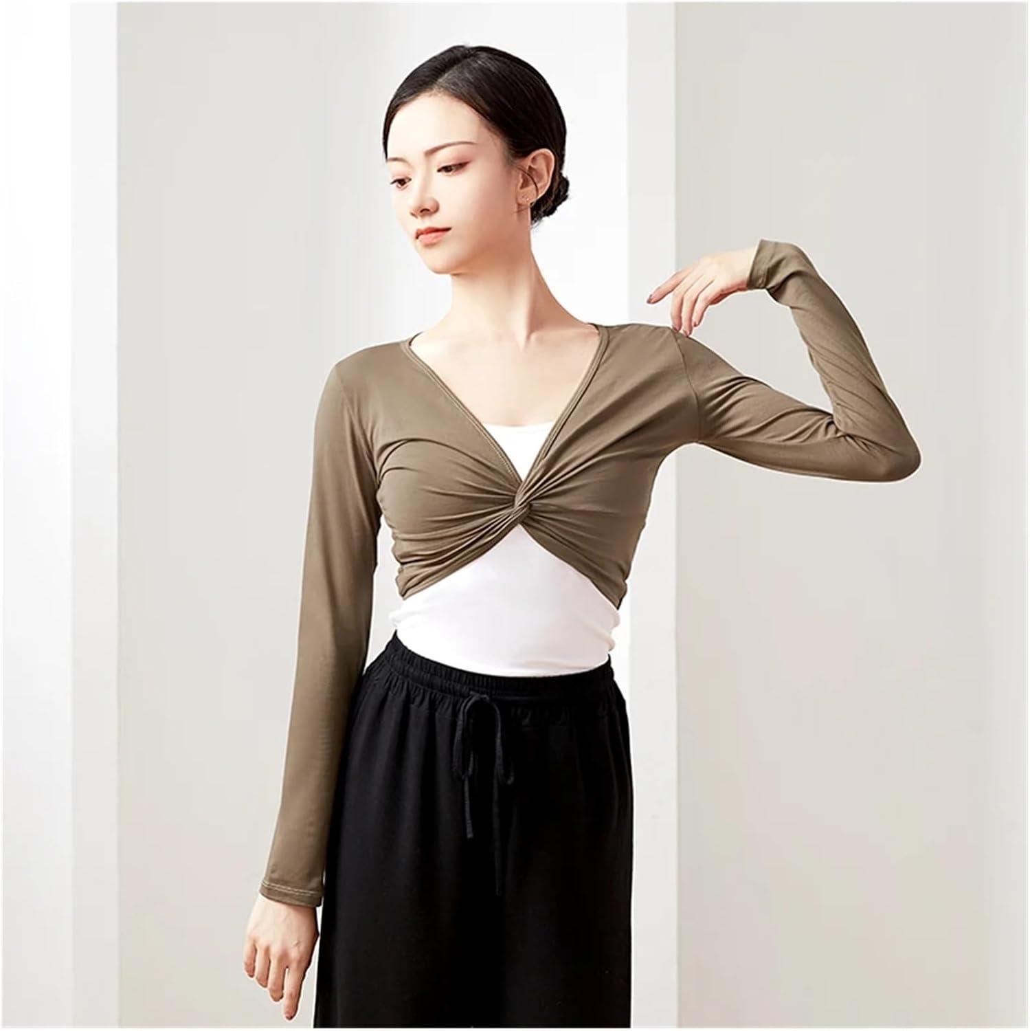 Women Dance Tops Ballet Dance Dance Coats Long Sleeve Teen Dance Tops Ballet Outfits(Green,155-160cm)