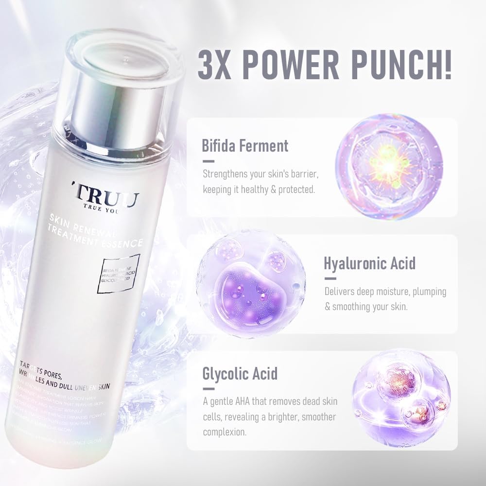 TRUU Skin Renewal Treatment Essence – Pores Refining, Hydrating, and Skin Clarifying with Patented Oxygenated Essence and Probiotics – Enhances Skin Barrier, Texture, & Radiance | 5.3 Oz