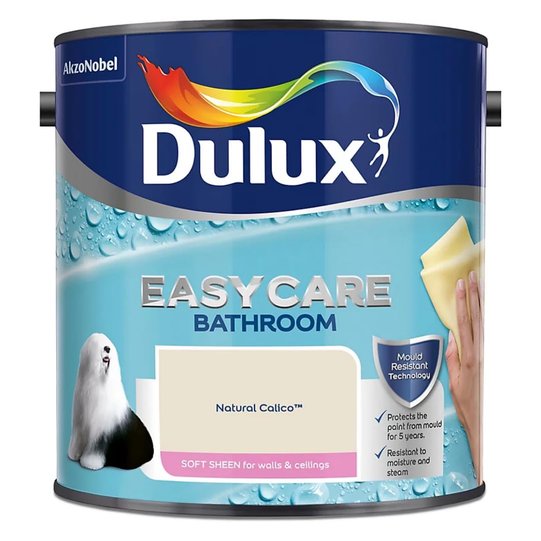Natural Calico Dulux Easycare Bathroom Soft Sheen Paint 2.5L – Moisture & Steam Resistant, Mould Protection, Washable Durable Finish for Bathroom Walls & Ceilings