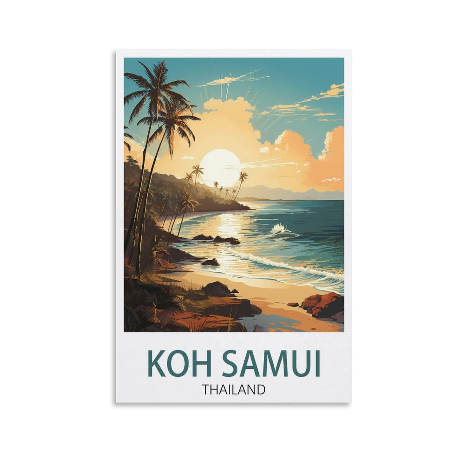 Bahels Unframe-Style Koh Samui Thailand Sunset Vintage Travel Poster Landscape 08X12inch(20X30cm) Canvas Wall Art Print Painting For Wall Decor Living Room Bedroom