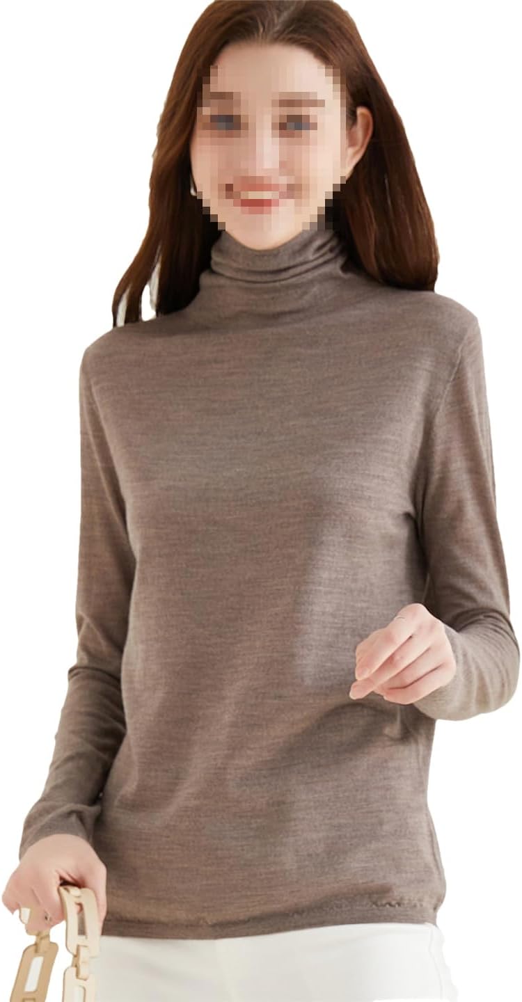 Women Solid Spring Turtleneck Long Sleeve Blouse Merino Wool Tops Casual Classic