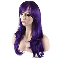 Vista 4 de Peluca de cosplay para mujeres con gorra, peluca de 28in largo y ondulado resistente al calor de AKStor, Púrpura