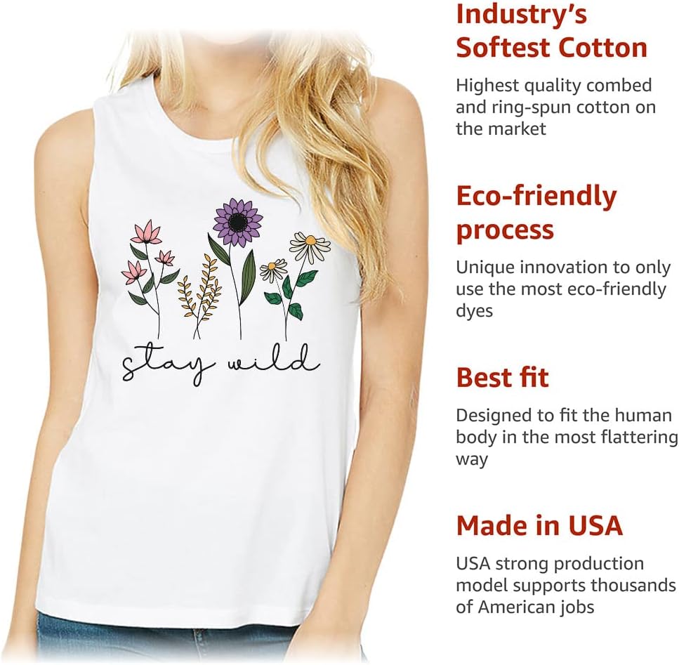 Stay Wild Women's Muscle Tank - Print Tank Top - Flower Workout Tank