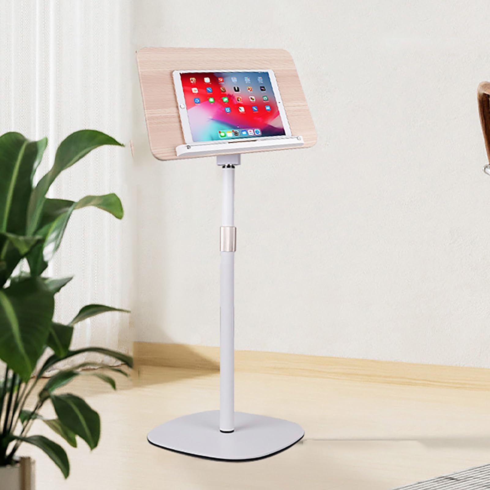 Bodenständer für Tablet, Laptop, Ebook, Bücher, Notenblätter, Tablet Ständer Höhenverstellbar mit Standfuß, Tablethalter(White,130cm/51in)