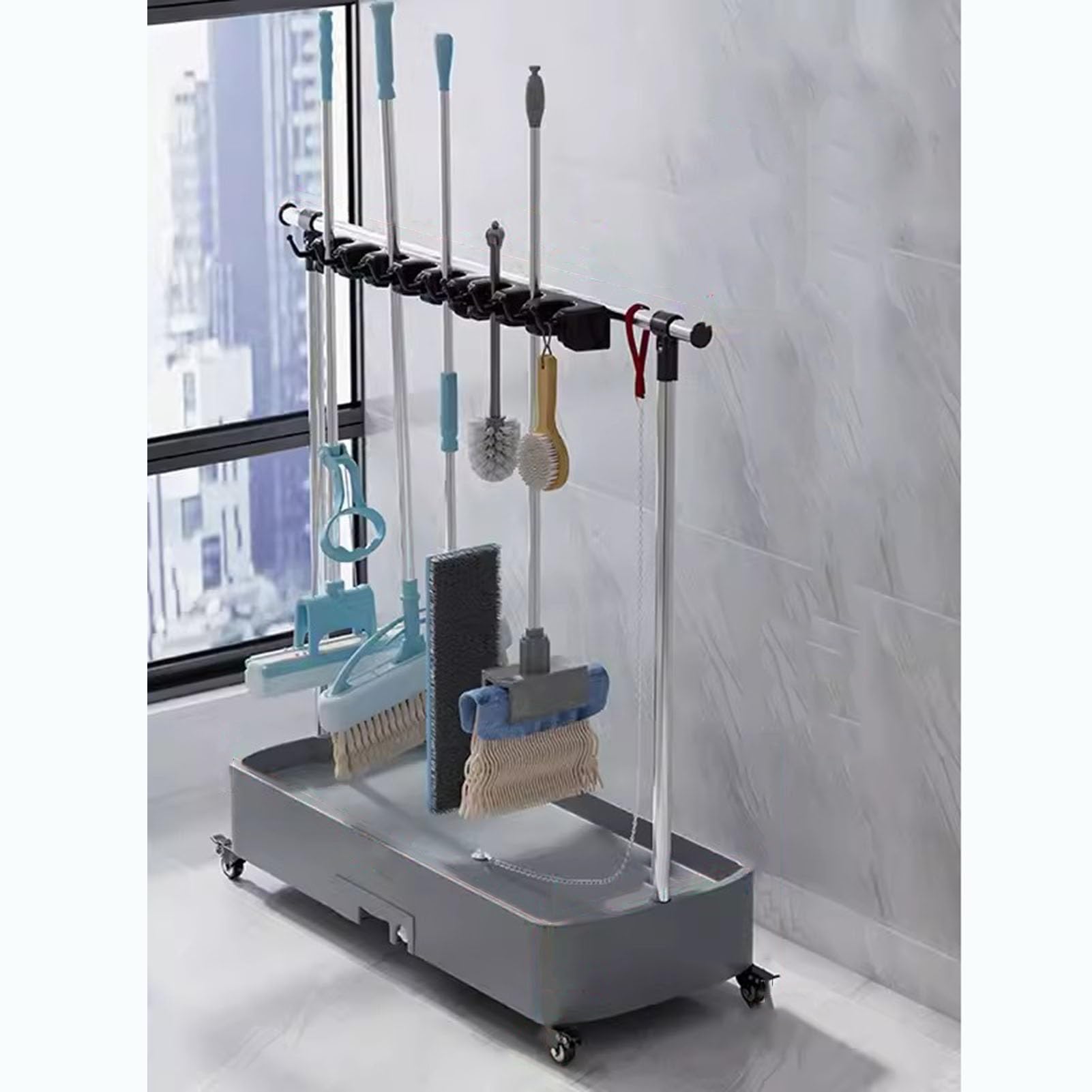 YXXSDP Movable Mop Broom Holder for Put Wet Mops, Floor-Mounted Mop Rack/Cleaning Tool Storage Cart, Garden Tool Stand for Garage Shed Basement Factories (Size : 100x40x96cm/39.4x15.7x37.8inch)