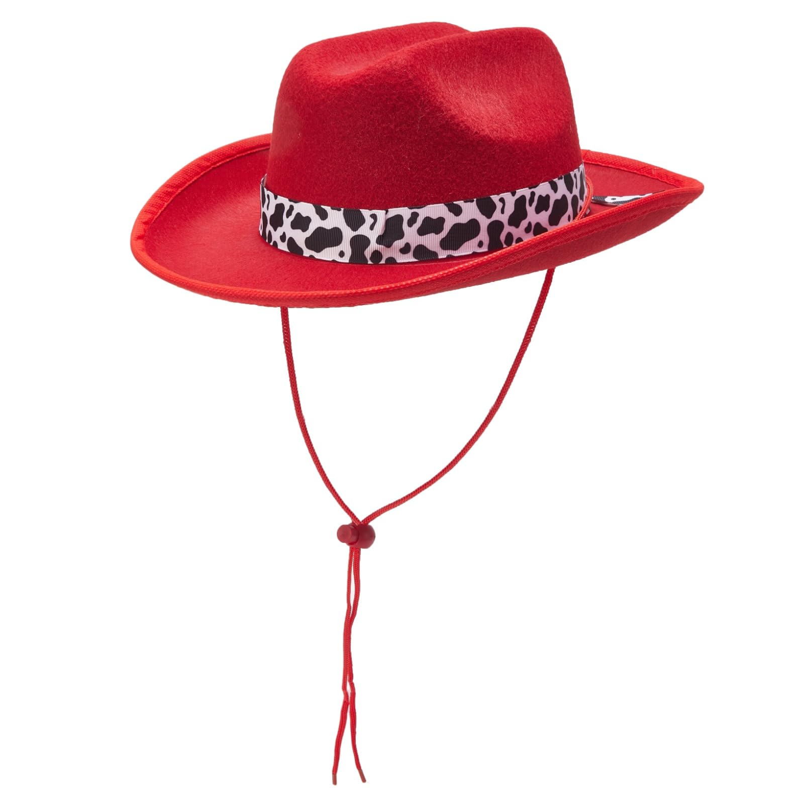 YILEEGOO Kids Western Wide Brim Felt Cowboy Hat with Cow Print Decor Band (Z1-Red, ONE Size)