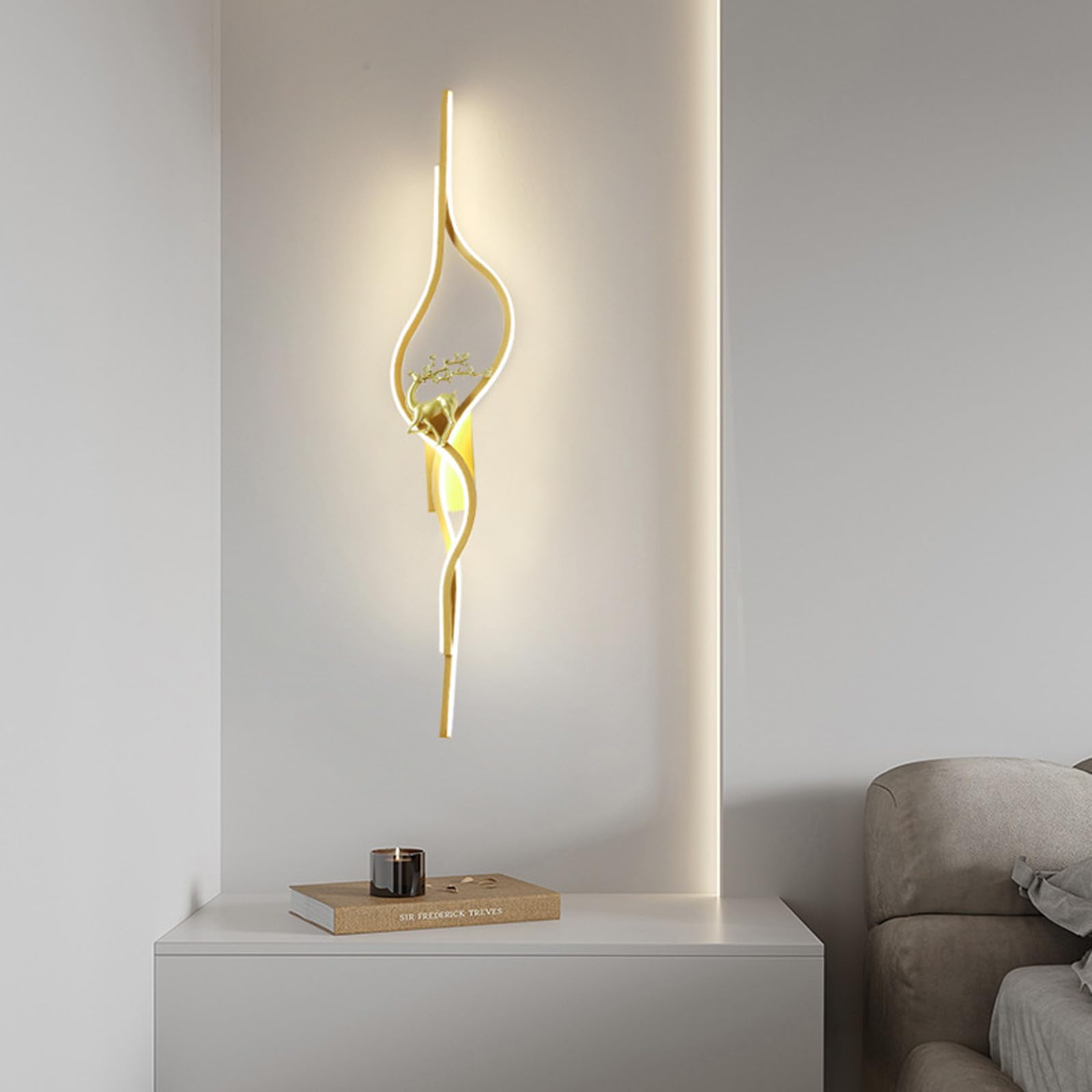 HCZKIUJY LED Wall Lamp - Wave Background Long Wall Sconce, Modern Wall Light for Living Room, Hallway, Stairs, Bedroom, Corridor, Office, Hotel (Goldneutral Light-100cm)