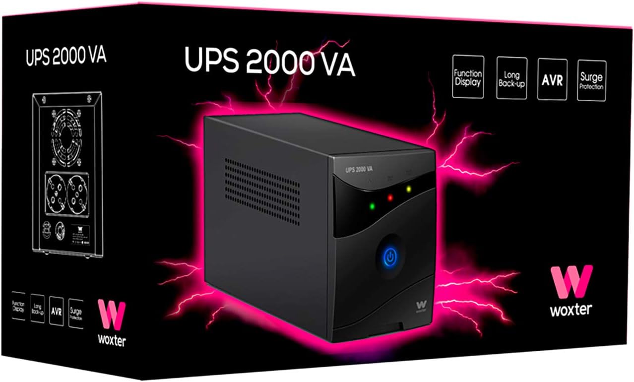 Woxter UPS 2000 VA - Sistema de alimentacin ininterrumpida (SAI)(2000VA/1200 Watts, Autonoma Aprox 20-30 Minutos), Color Negro