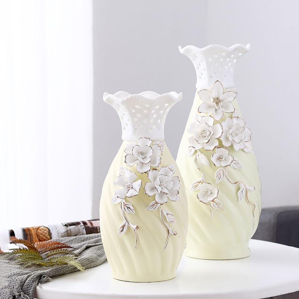 Accueil Vases Vase en céramique Jaune Clair, Fleurs créatives de Phnom Penh, Arrangement séchées Porcelaine, décoration Bureau, Salon Moderne Décor intérieur