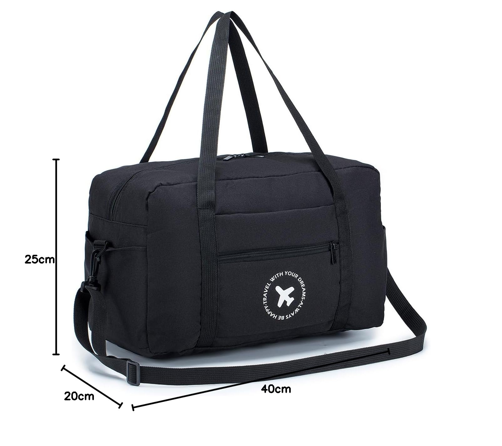 BAGZY 2x Torba Podręczna Ryanair 40x20x25 Składana Torba Kabinowa 20L Lekka Torba Sportowa na Weekend dla Kobiet i Mężczyzn Czarny