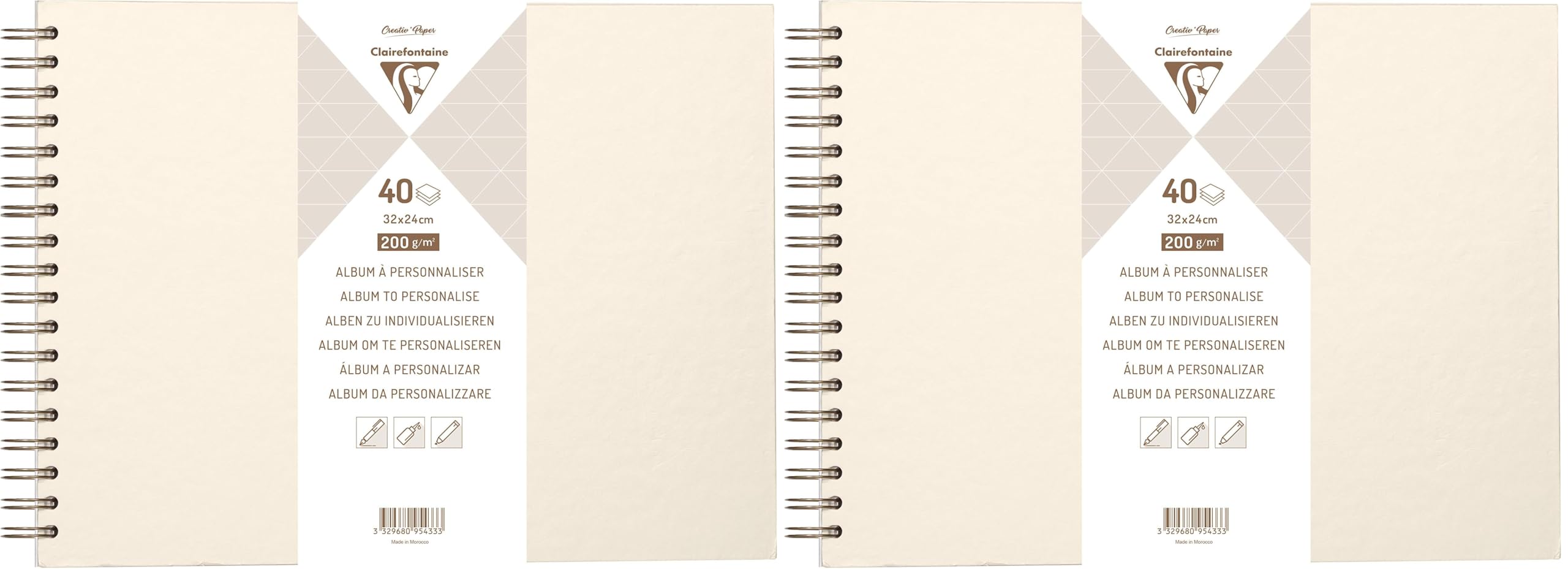 Clairefontaine 95433C - Álbum de espiral Diy 40 hojas blancas 32 x 24 cm, 200 g, tapa dura marfil irisado (Paquete de 2)