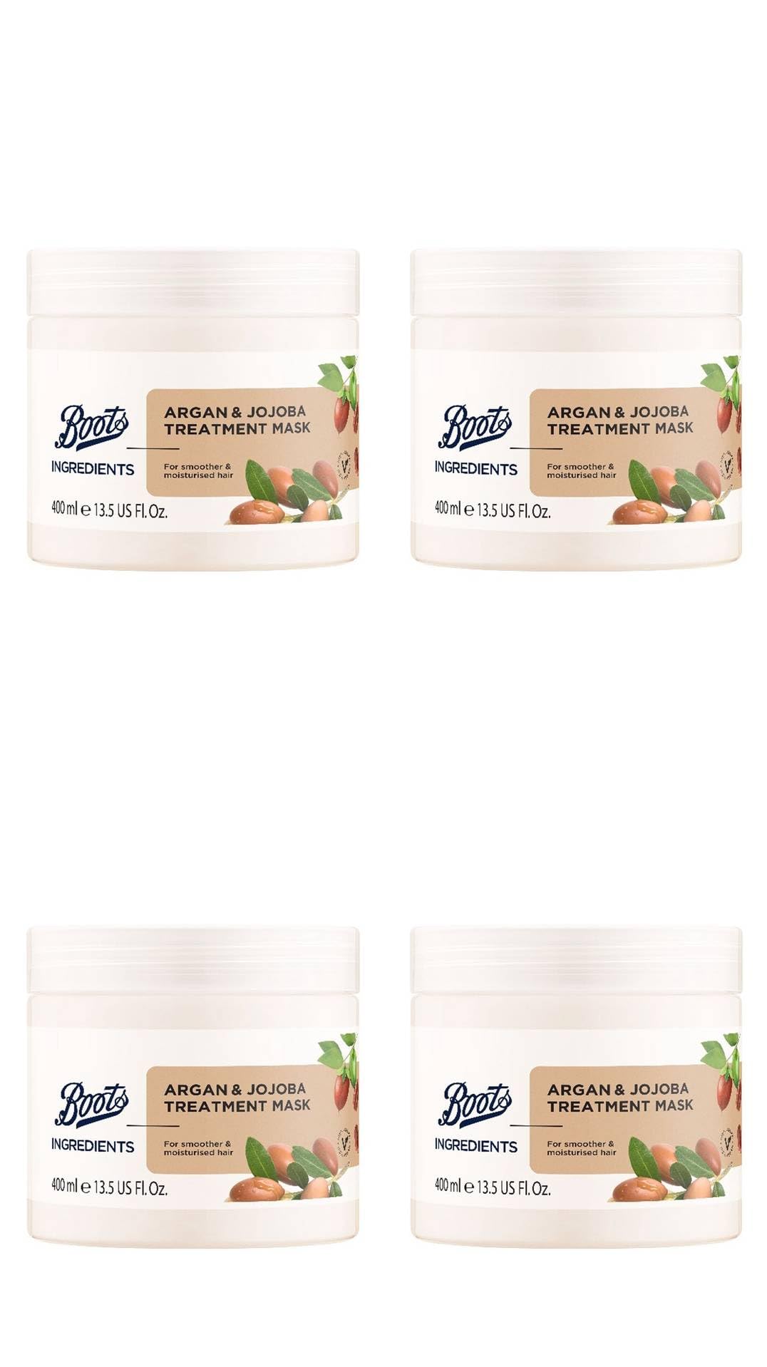 Boots Ingredients Argan and Jojoba Treatment Mask 13.52 Fl Oz. (Pack of 4)