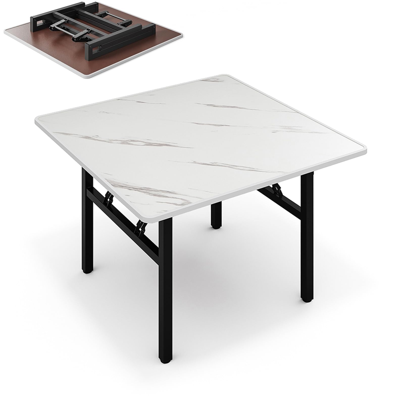 Warmiehomy 80x 80x50cm Folding Dining Table Foldable Diner Tea Coffee MDF Childrens Kids Table Playroom, White Marble