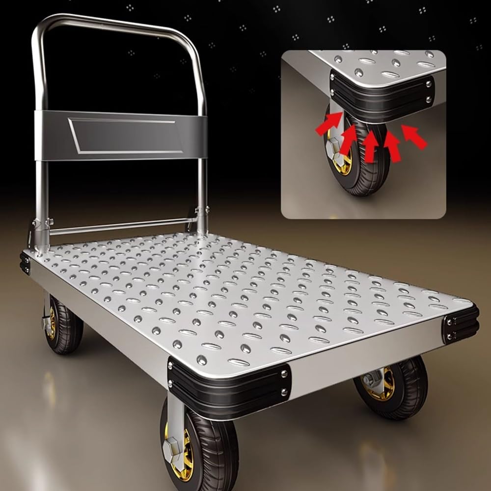 Camión con ruedas plegable Carro de placa de acero, carro de carga, transportador, carro de plataforma plana for el hogar, remolque portátil, carro pequeño plegable, carro tirado a mano Carro de plata