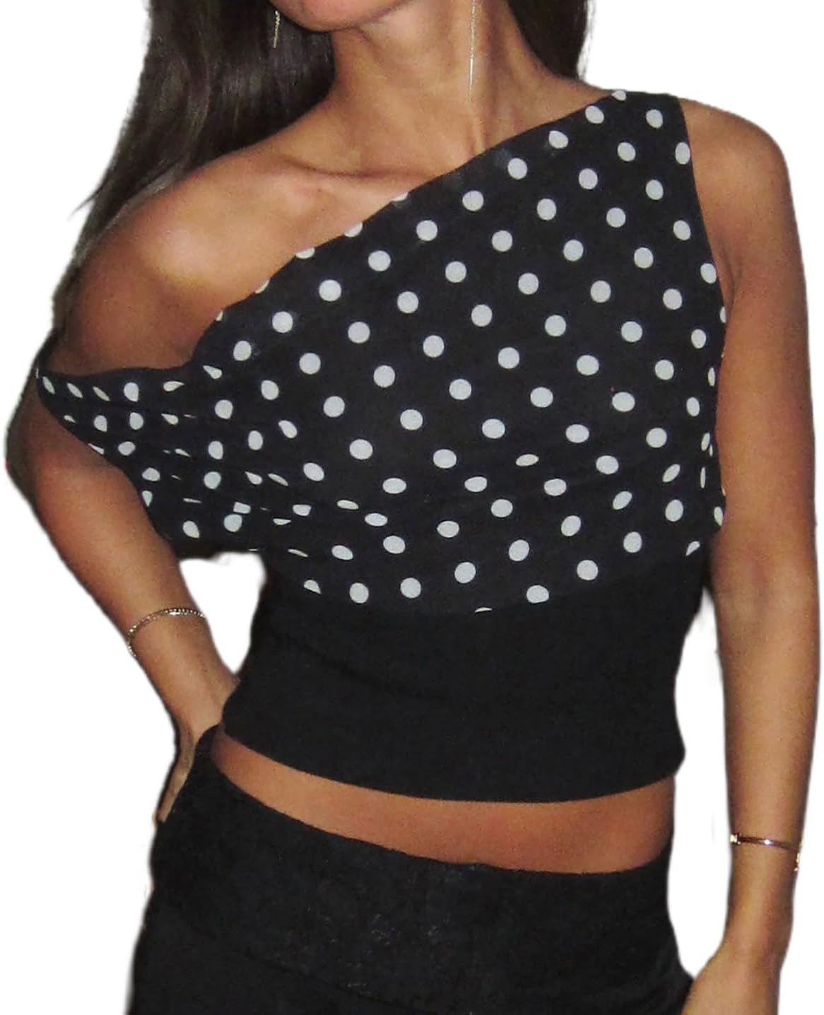 Women Off Shoulder Tops Asymmetrical Boat Neck Sleeveless Backless Y2K Polka Dot Tank Top Going Out Crop Shirts