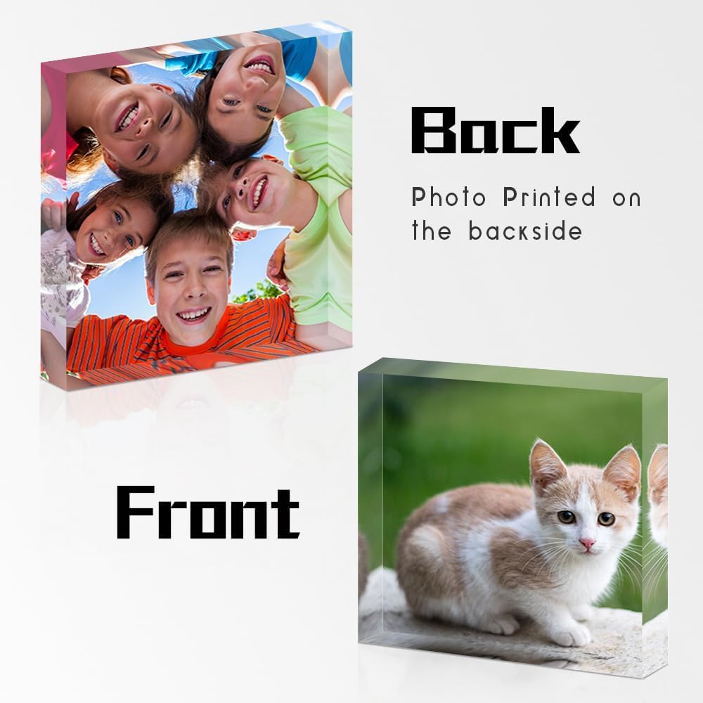 20x20cm Regalo Personalizado Placa de Foto en Acrílico Transparente. Cuadro foto, Placas Bloques Portafotos. Regalos Únicos para Familia, Amigos y Pareja. Perfecto para Cumpleaños, Aniversarios | Bloque conmemorativo individual de acrílico transparente pe