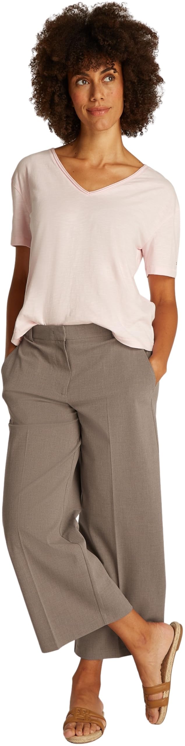 Tommy Hilfiger Pantalón de Tela Mujer Wide Leg Crop tobillero